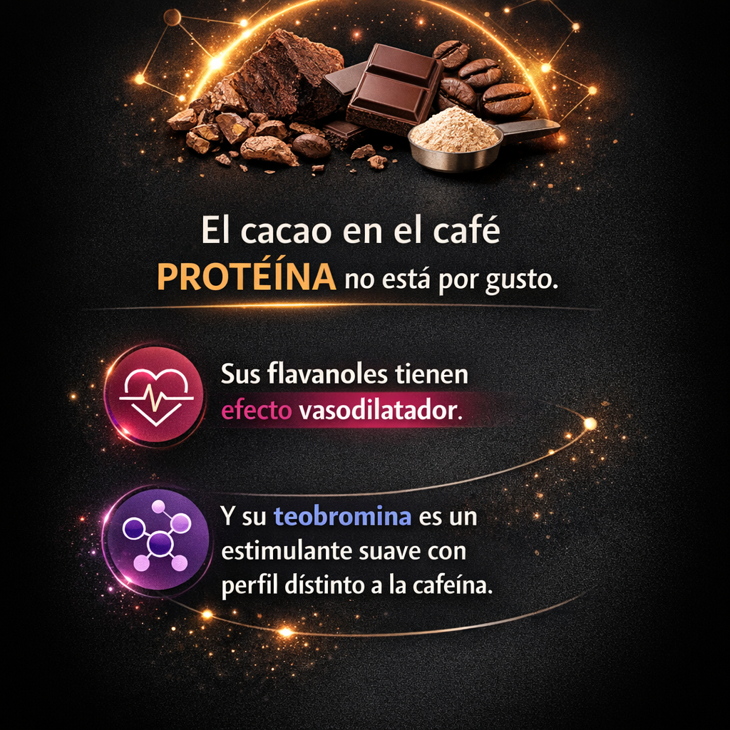 Cacao en el café funcional: flavanoles, teobromina y por qué no es solo sabor